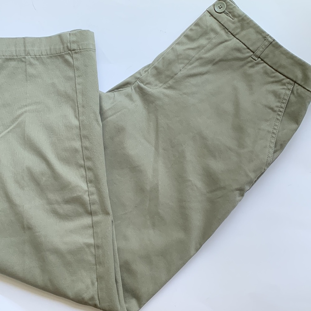 CHEROKEE KHAKI WOMEN FLAT FRONT CHINO PANTS WIDE LEG STRAIGHT STRETCH 14